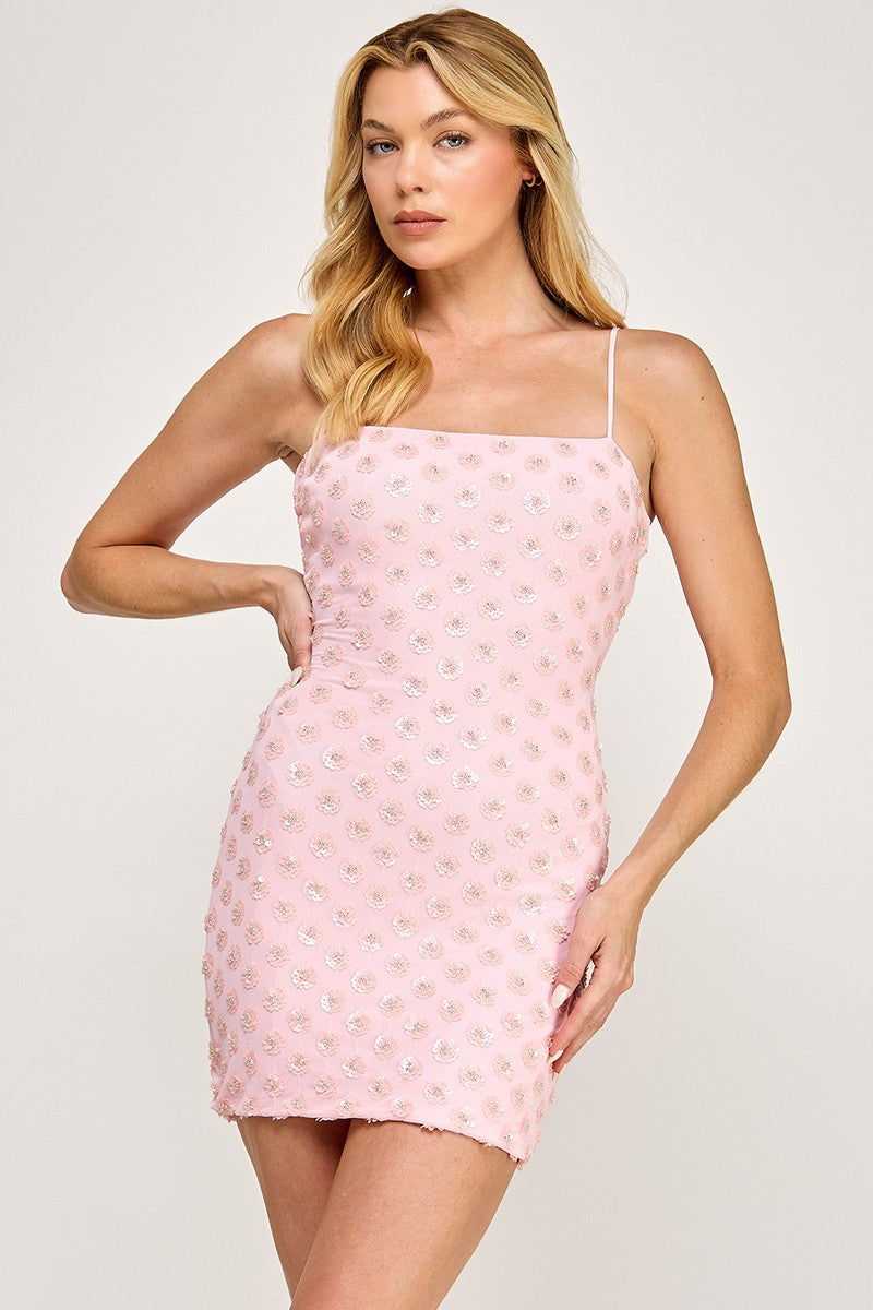 Sequin Sleeveless Floral Mini Dress