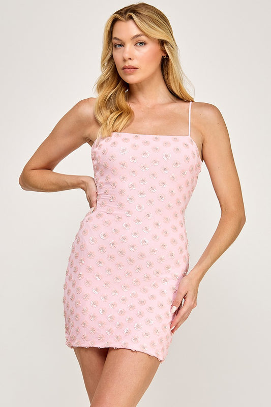 Sequin Sleeveless Floral Mini Dress