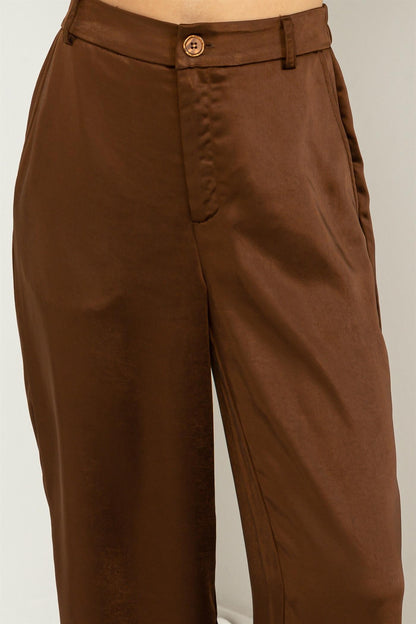 pantalones de satén de cintura alta