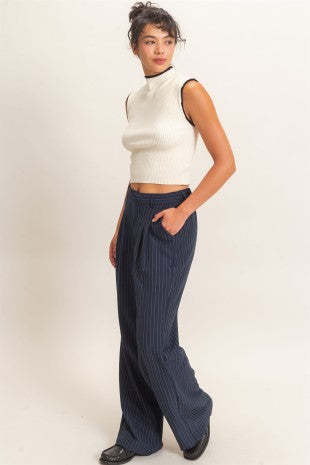 Pinstripe Wide-leg Trousers