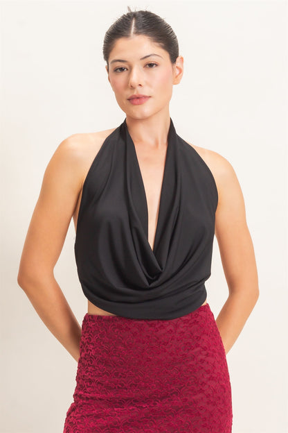 Draped Halter Neck Open Back Top