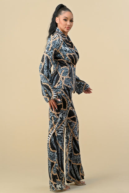 2pc set- leopard chain print blazer & pant suit