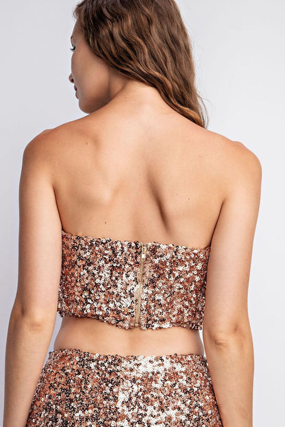 sequin notched v strapless crop top - RK Collections Boutique