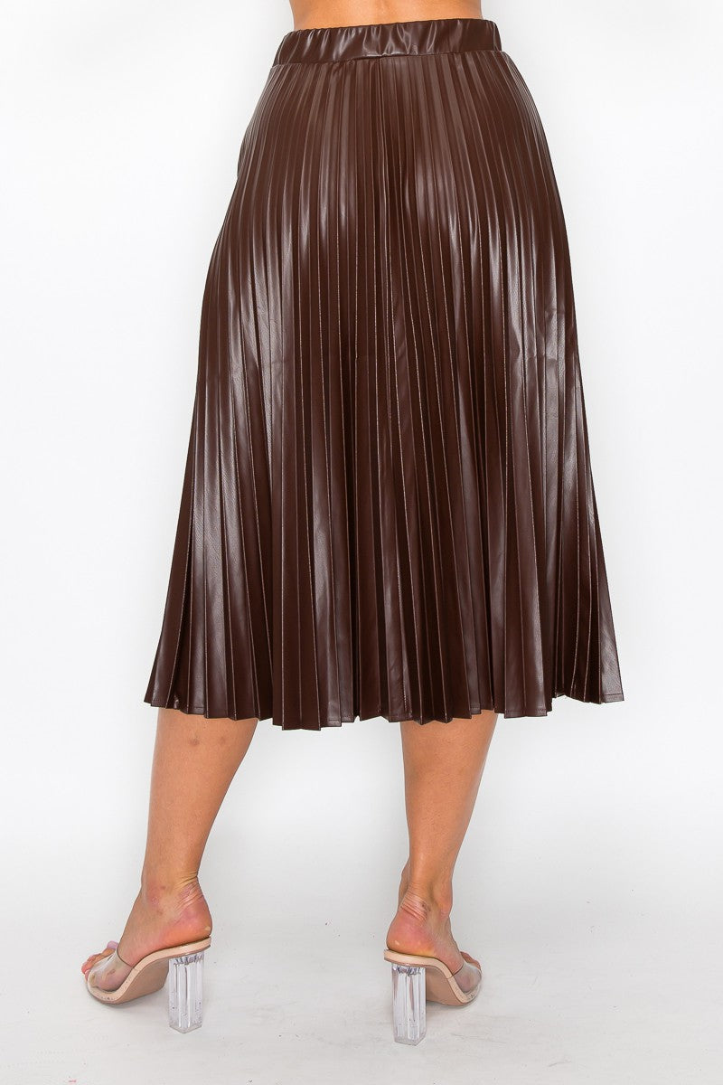 Faux Leather High-Rise Pleated Midi Skirt