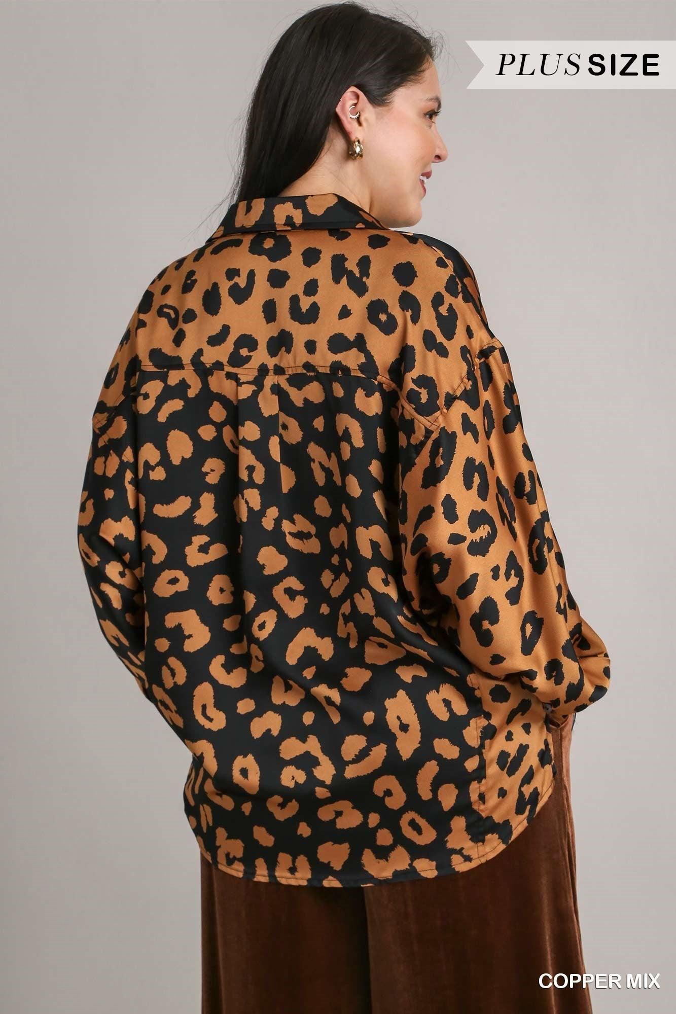 PLUS satin two tone leopard top - RK Collections Boutique
