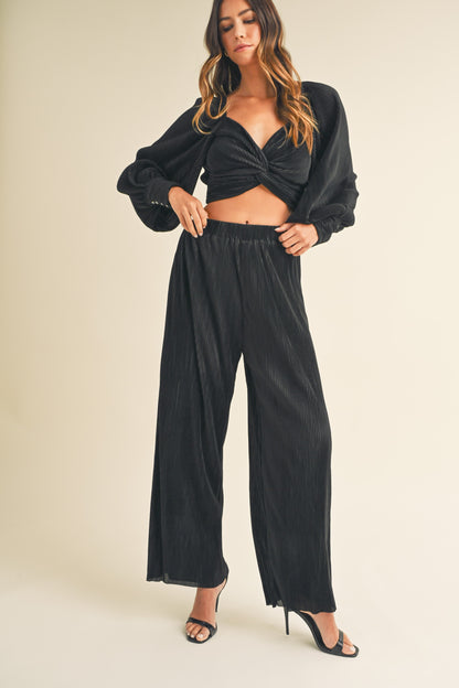 2pc set - pleated twist front top & pants
