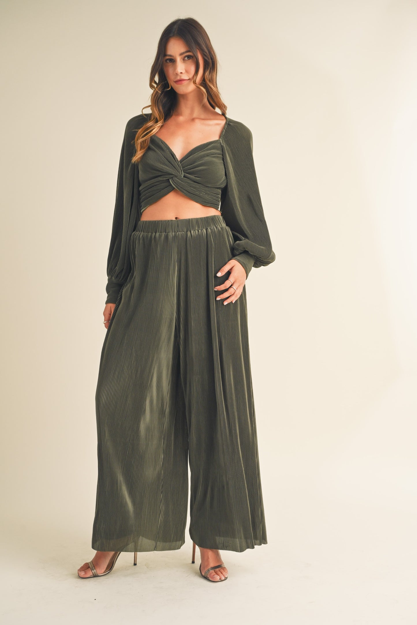2pc set - pleated twist front top & pants