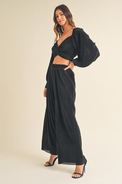2pc set - pleated twist front top & pants