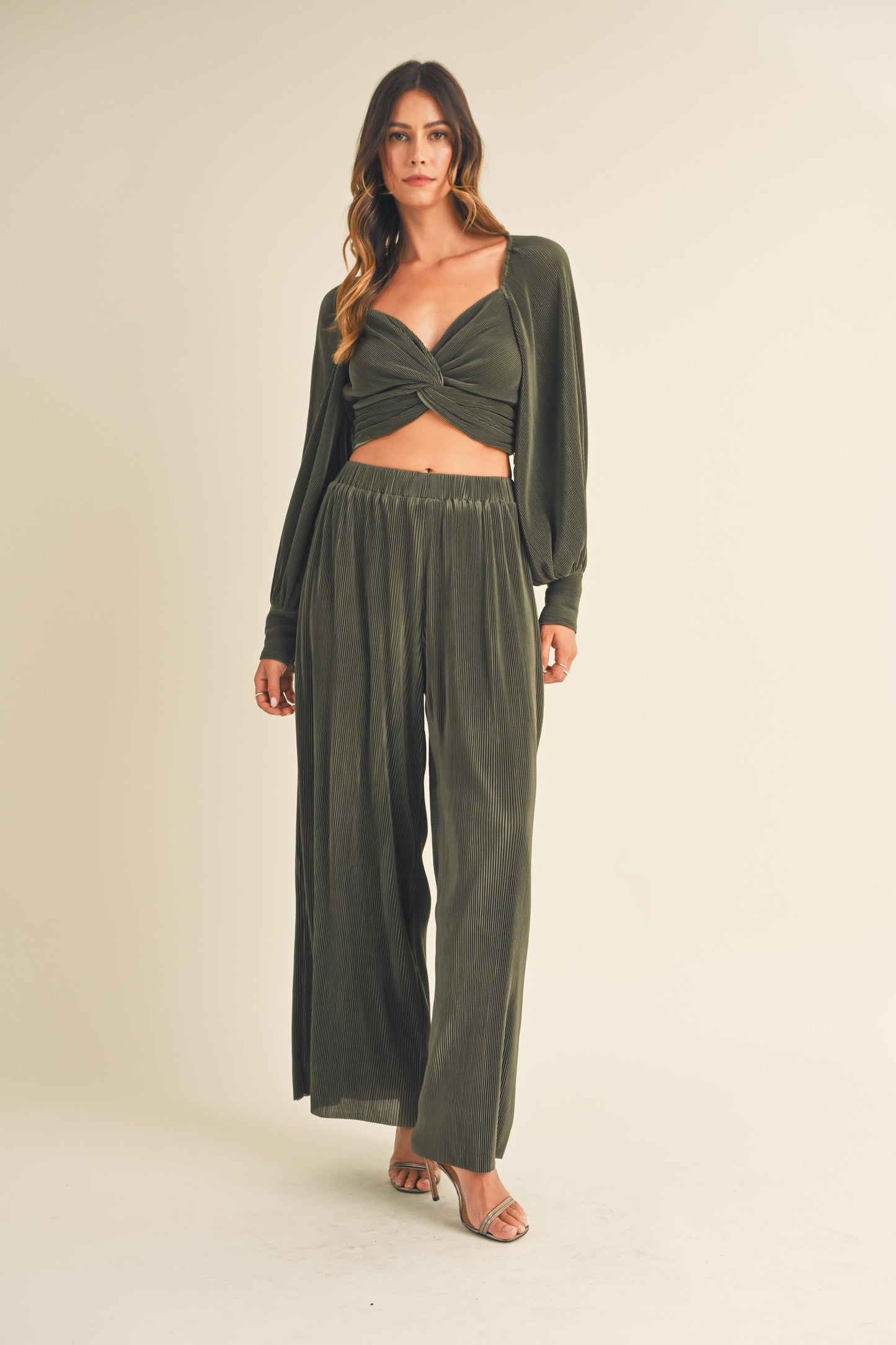 2pc set - pleated twist front top & pants