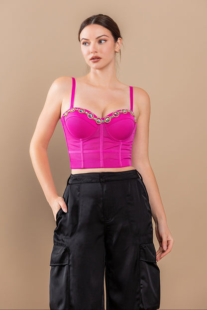 jeweled trim mesh bustier top