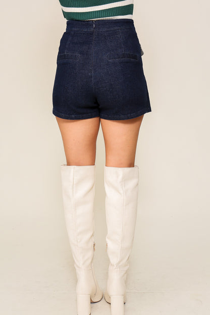 high waist denim wrap skort