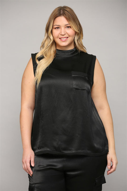 PLUS ribbed trim sleeveless satin top - RK Collections Boutique