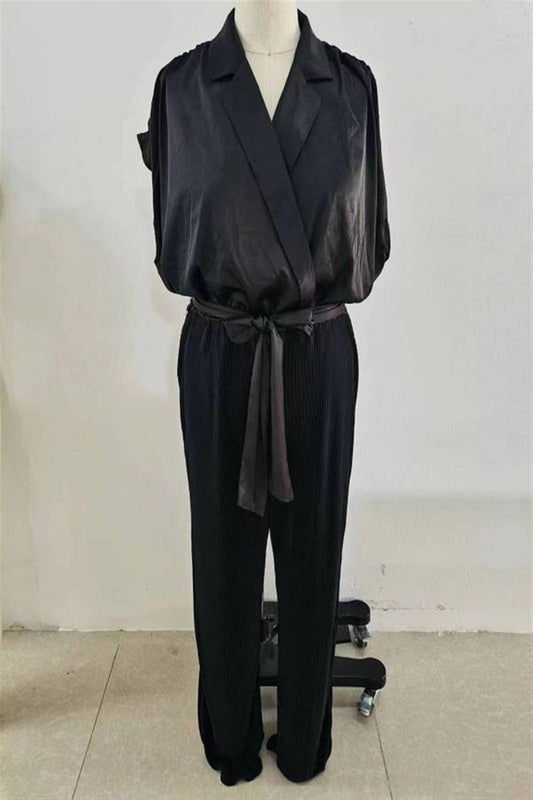 PLUS sleeveless pleated bottom jumpsuit - tarpiniangroup