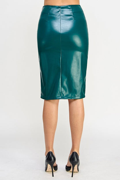thigh slit faux leather pencil skirt