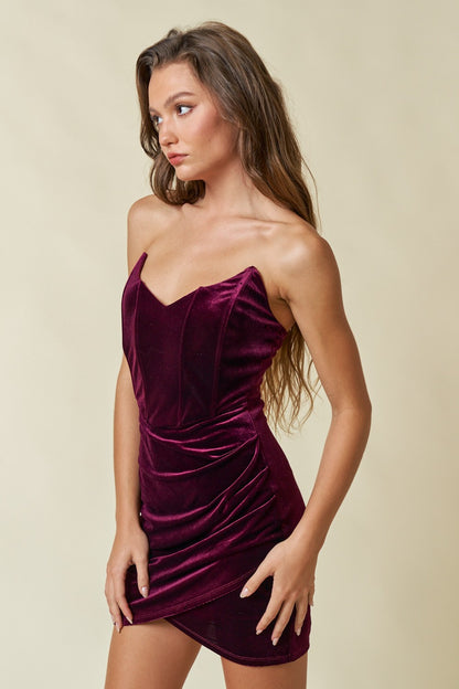 velvet strapless corset dress