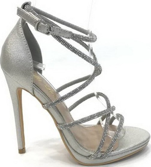 rhinestone straps metallic stiletto heel shoe