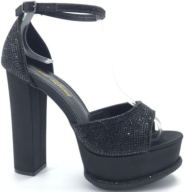 rhinestone block heel ankle strap shoe