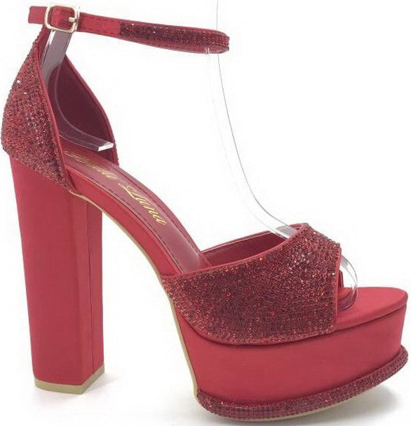 rhinestone block heel ankle strap shoe