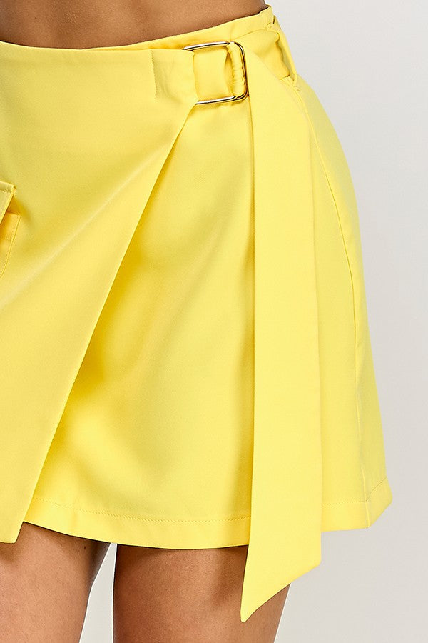 gold buckle pocket wrap skirt
