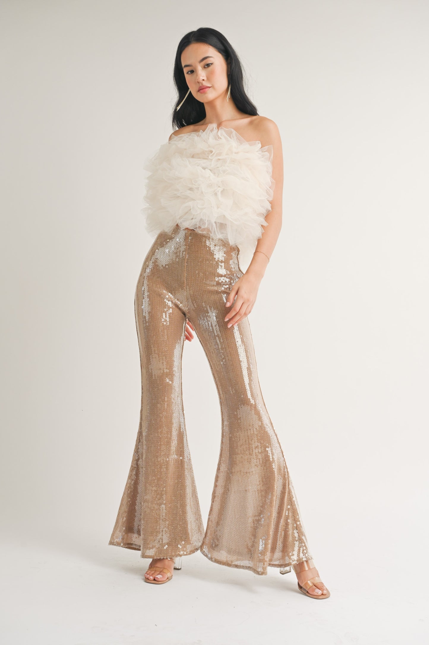 sequin flare leg pants