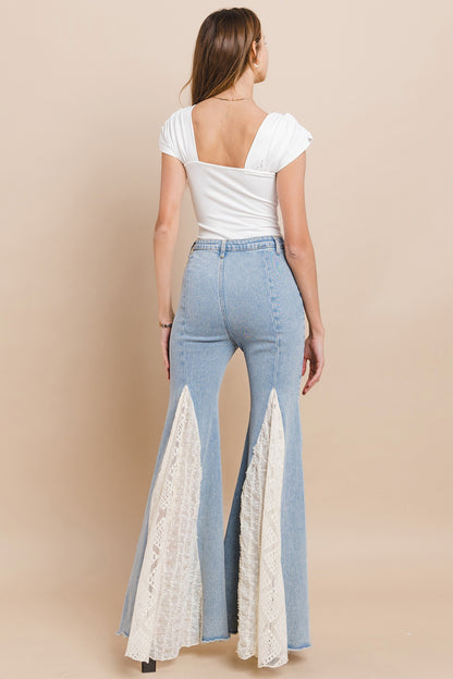 Lace Insert Bell Bottom Jeans