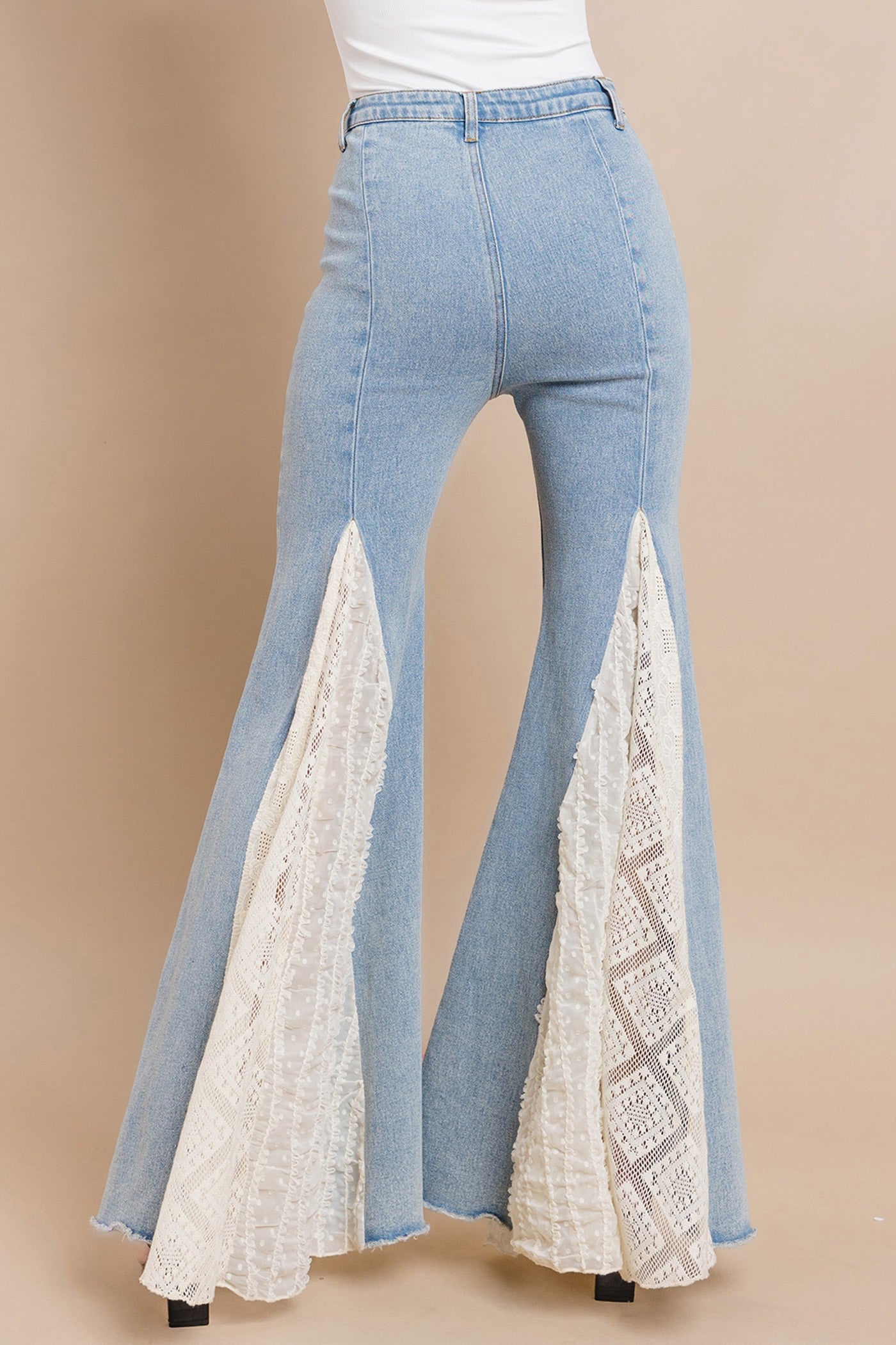 Lace Insert Bell Bottom Jeans