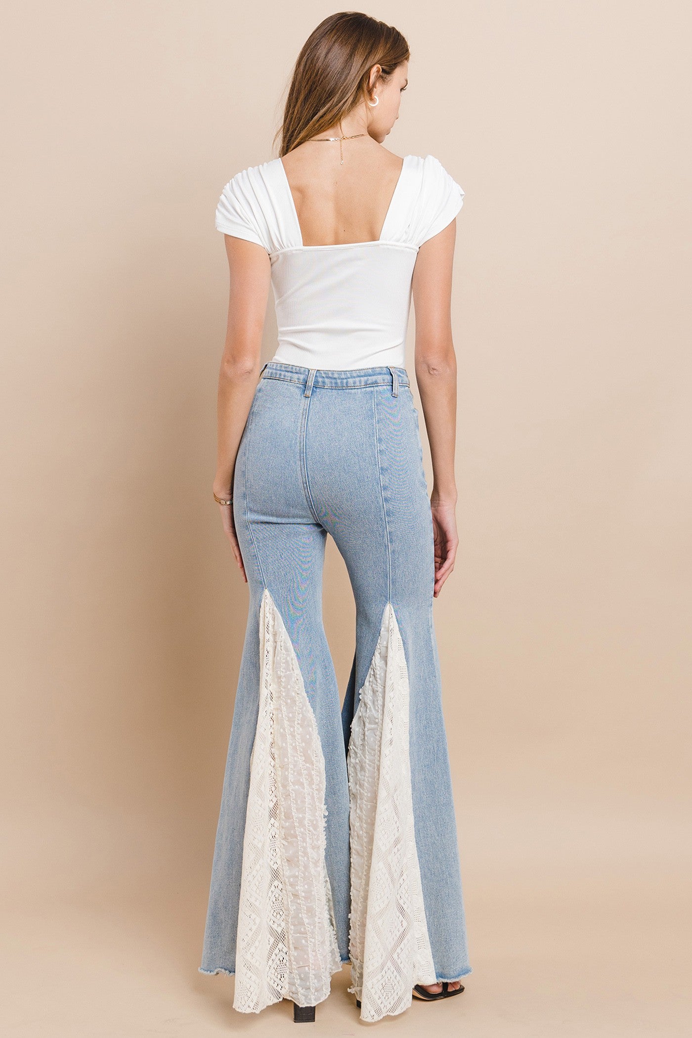 Lace Insert Bell Bottom Jeans