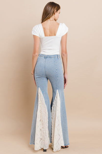 Lace Insert Bell Bottom Jeans