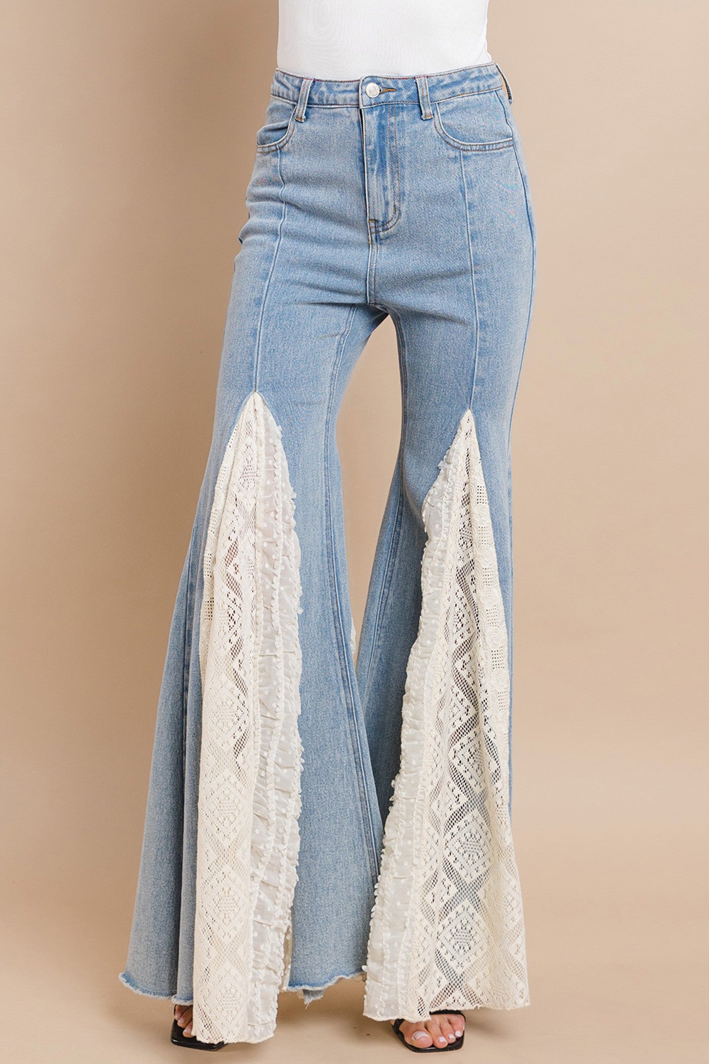 Lace Insert Bell Bottom Jeans