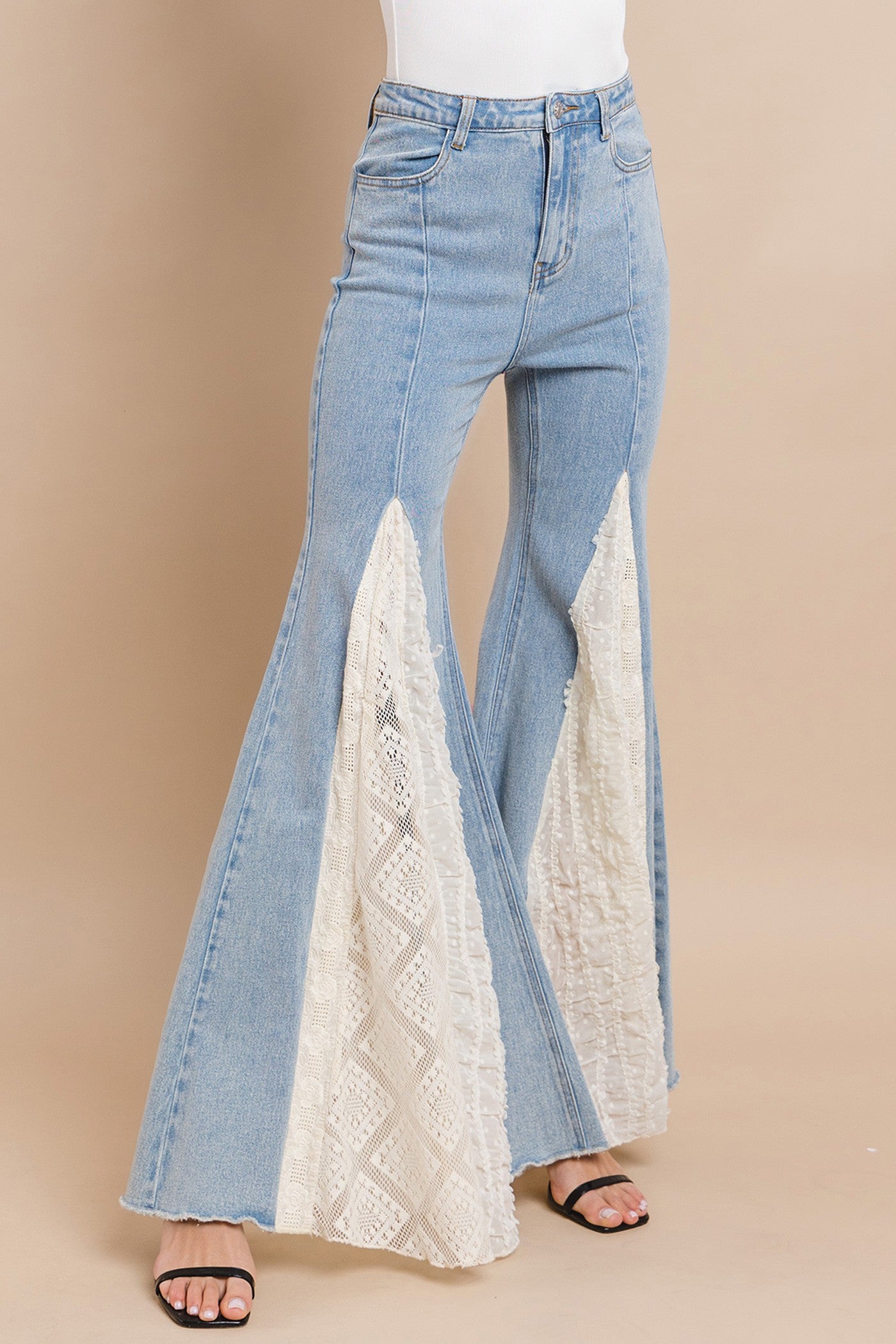 Lace Insert Bell Bottom Jeans