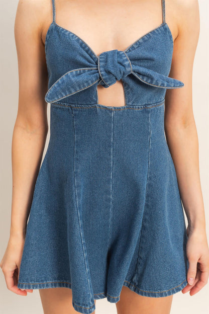 Tie Front Denim Romper