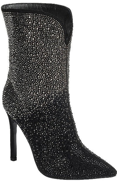 rhinestone studded pointed toe stiletto bootie