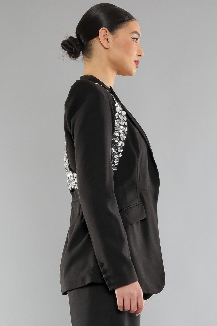 jeweled racerback vest tuxedo blazer