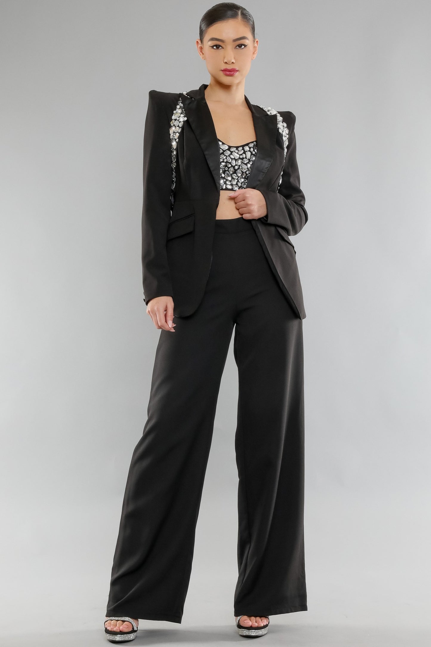 jeweled racerback vest tuxedo blazer