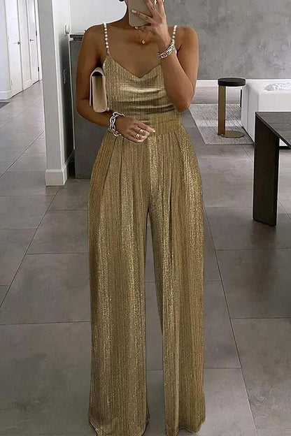 pearl strap metallic jumpsuit