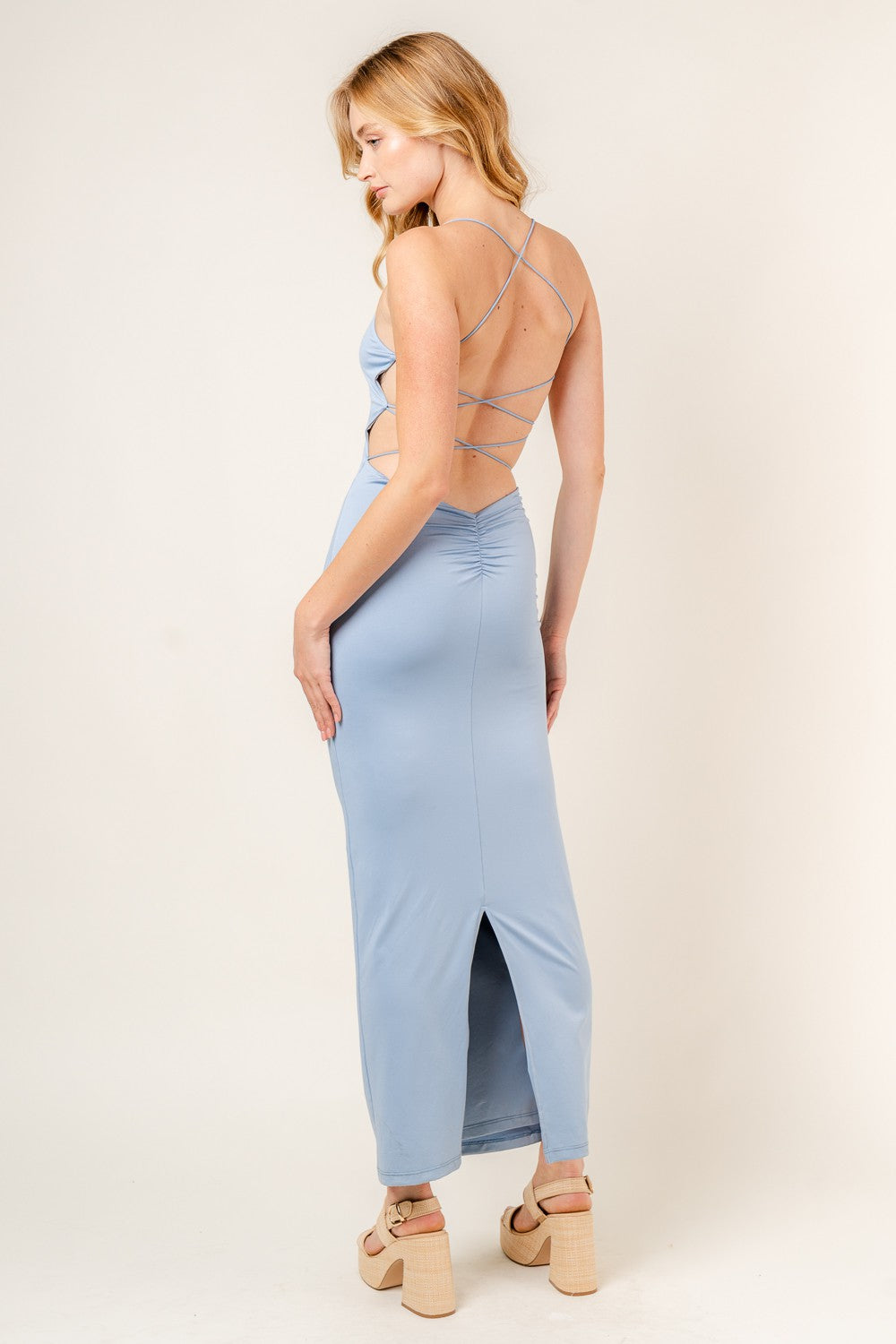 strappy back slinky maxi dress