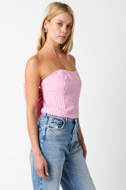 back bow stripe strapless top