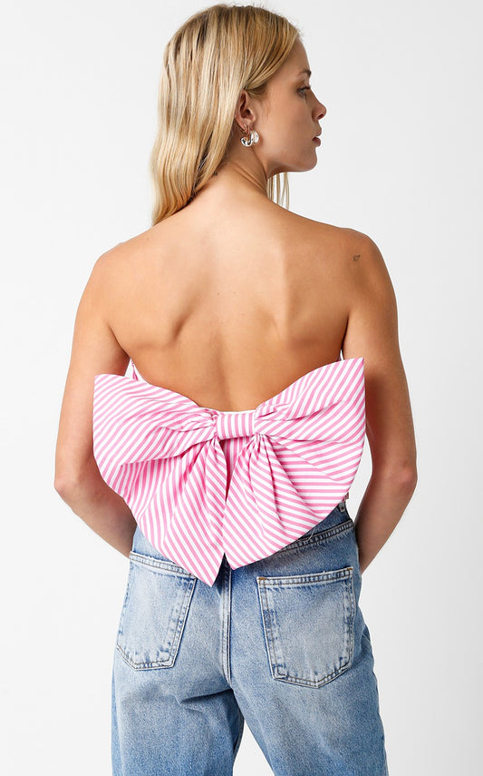 back bow stripe strapless top