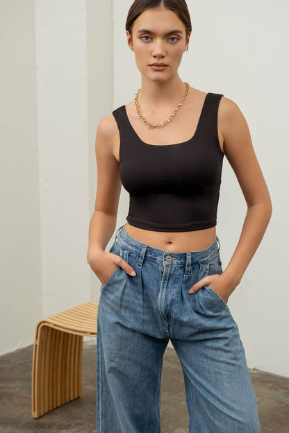 double layer square neck crop tank