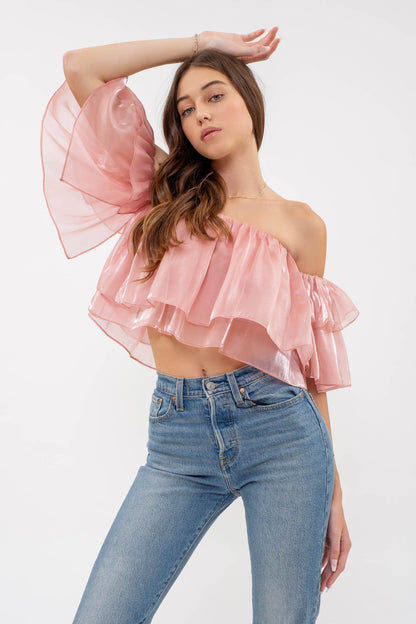 off the shoulder layered ruffle top