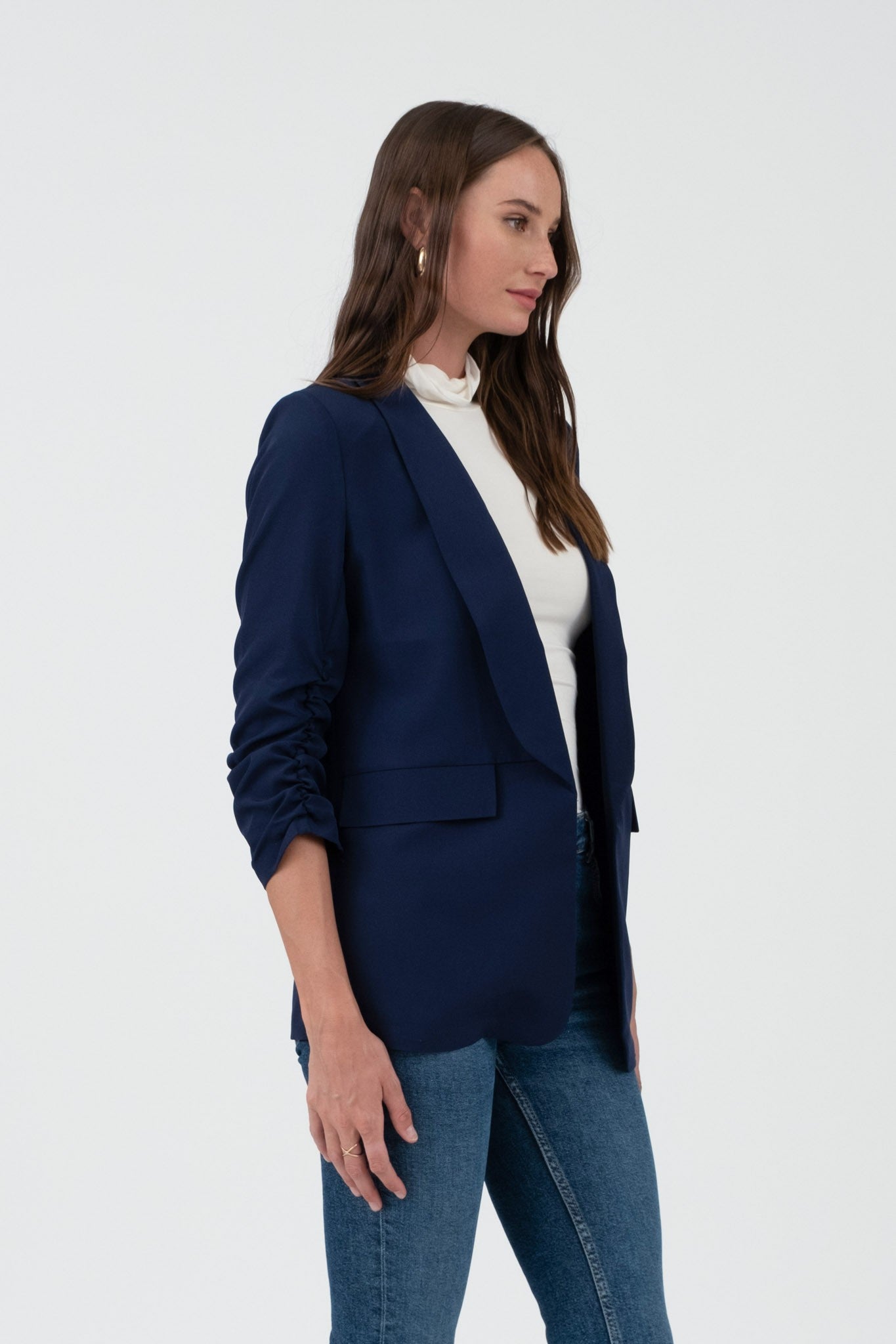 ruched 3/4 sleeve blazer