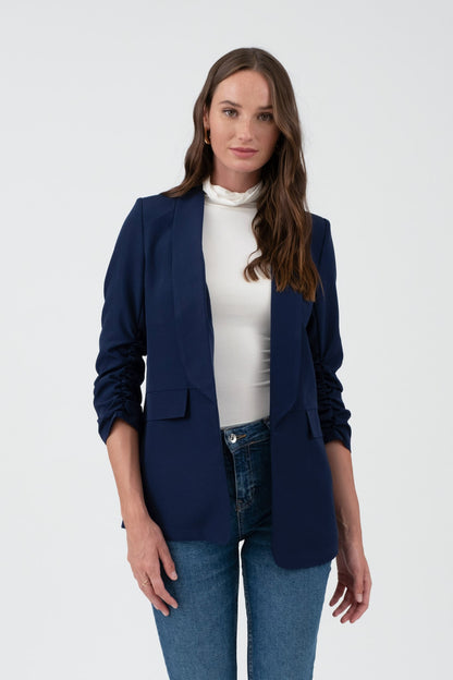 ruched 3/4 sleeve blazer