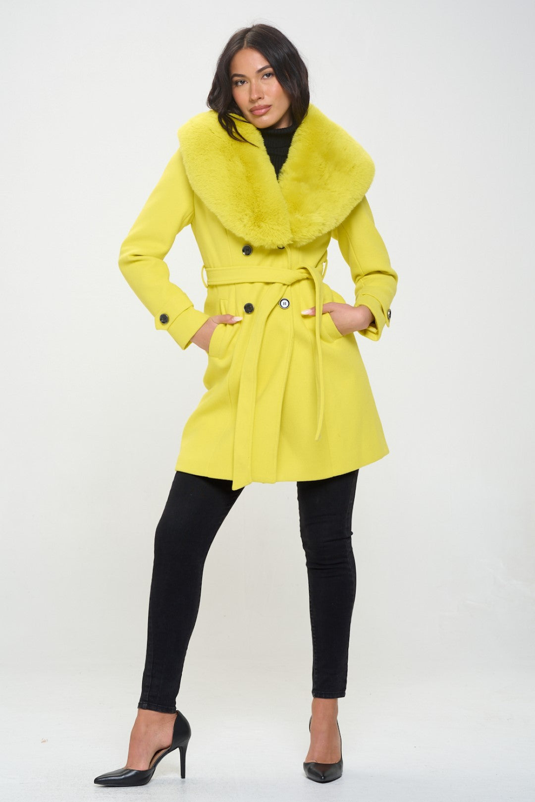 Faux Fur Collar Wool Coat