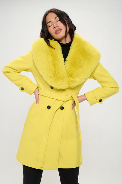 Faux Fur Collar Wool Coat