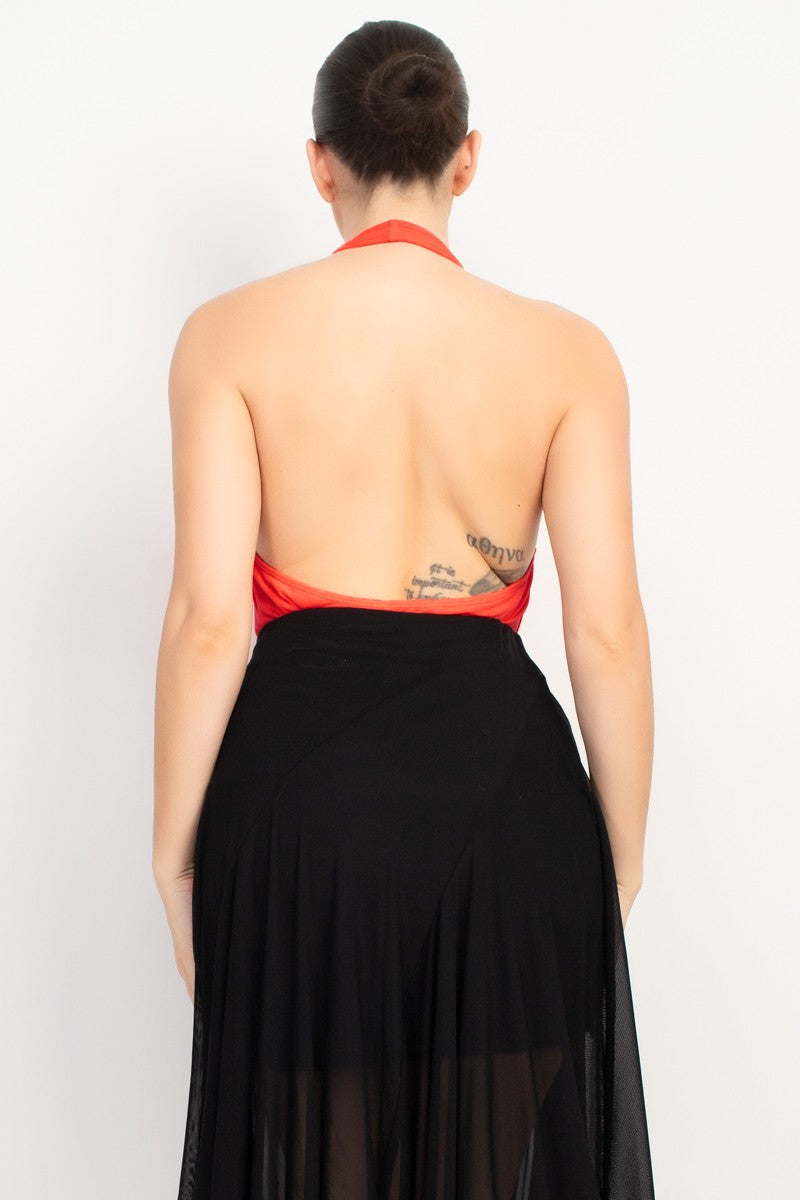 mesh cowl neck halter top Black / MEDIUM mesh cowl neck halter top Black / MEDIUM