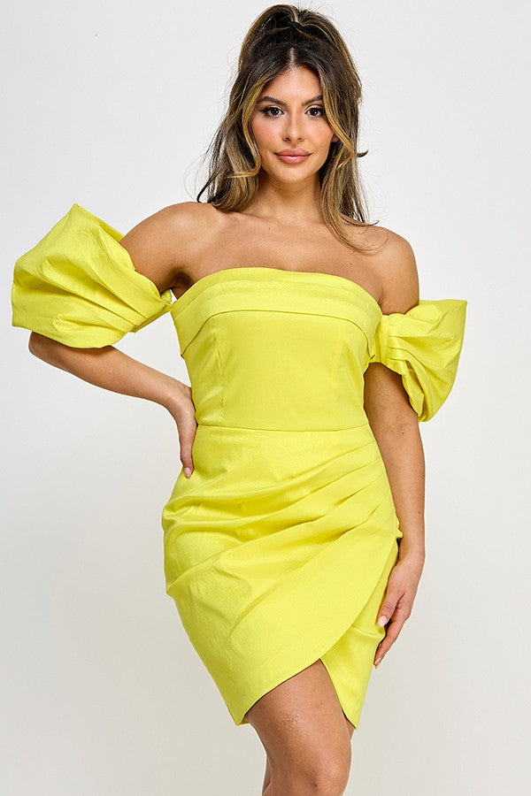 Juul Charger With Iphone Cord Puff Sleeve Strapless Dress Citron / Small Juul Charger With Iphone Cord Puff Sleeve Strapless Dress Citron / Small