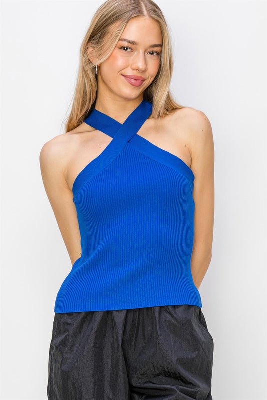 cross neck ribbed top