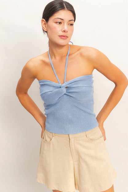 Ribbed Halter Top With Twist