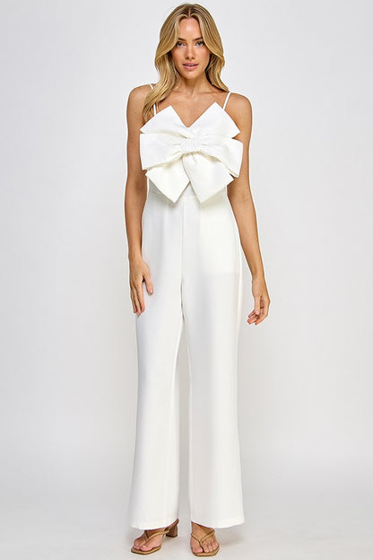 bow front jumpsuit with optional straps