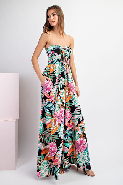 tropical strapless jumpsuit